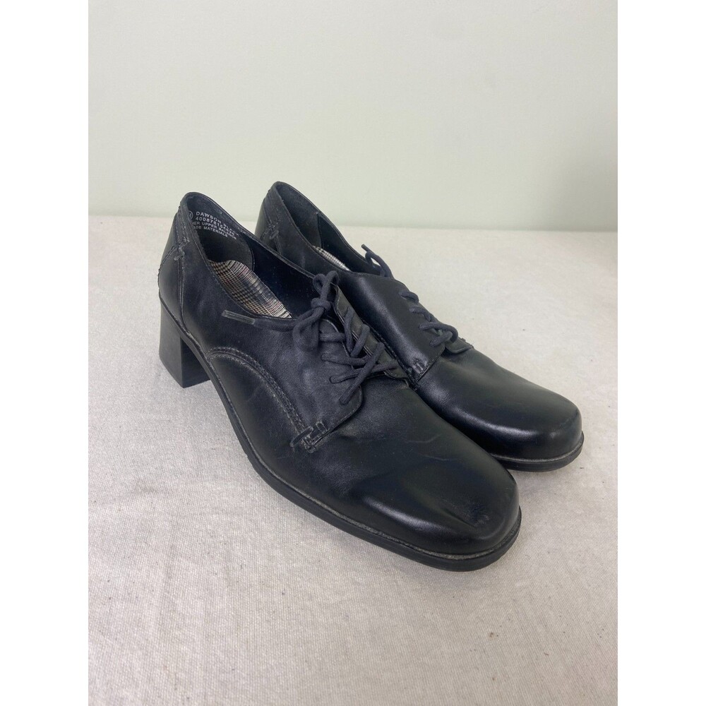 Croft & Barrow Womens 10M Black Leather Lace Up Oxfords Chunky Heel Academic VTG